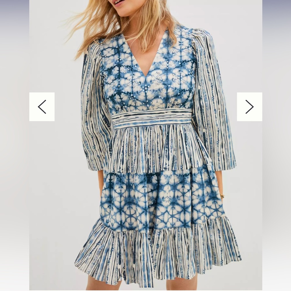 Anthropologie NOT SO SERIOUS Behati Mini Dress Embroidery Tie-Dye size S boho